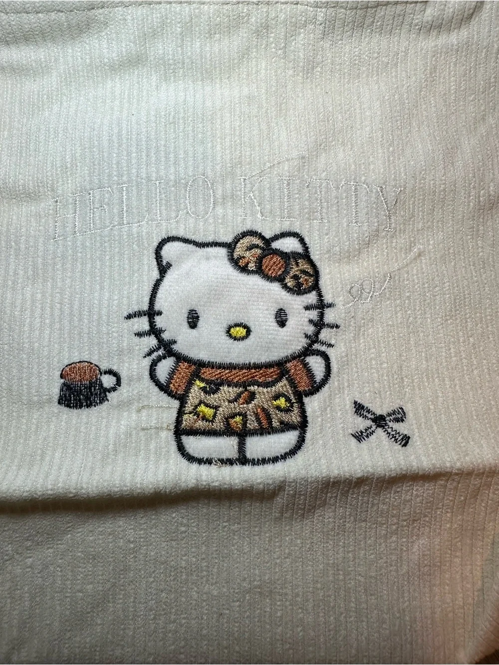 HELLO KITTY Corduroy Cream White Leopard Kitty Tote Bag - Picture 5 of 8